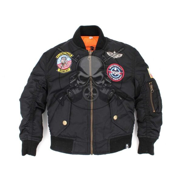 CAZADORA BOMBER NIÑO PARCHES  NEGRA