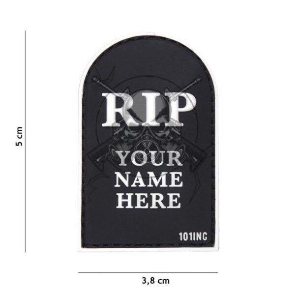 PARCHE PVC 3D RIP YOUR NAME HERE NEGRO